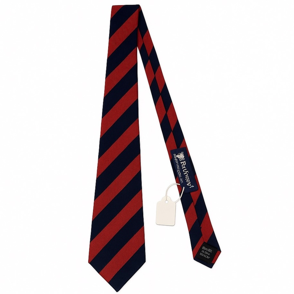 Vintage Burberrys Red & Navy Blue Striped All Silk Tie – Made in England